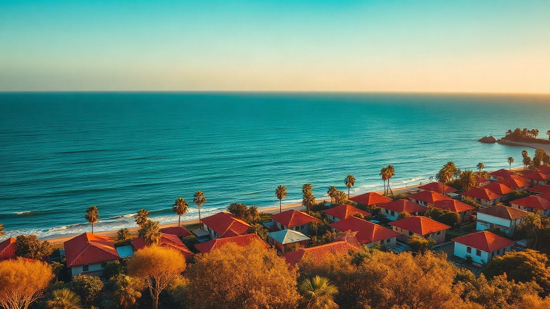 Aerial view of the Mombasa coastline at golden morning light