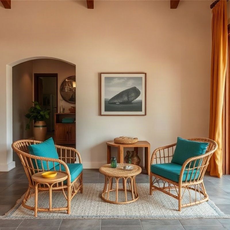 Furnished Bamburi rental home interior with rattan chairs
